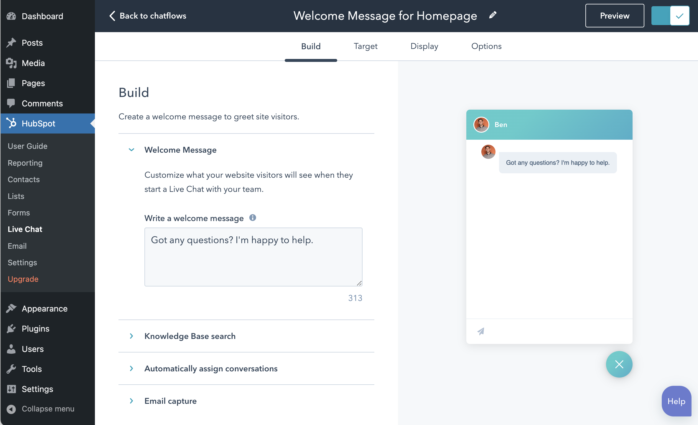 Free WordPress Live Chat Software With HubSpot HubSpot